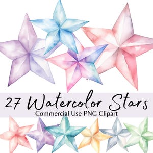 Aquarel sterren clipart bundel, pastel sterren hemel elementen, transparante png commercieel gebruik, uitnodigingen, babyshower, scrapbooking, stickers