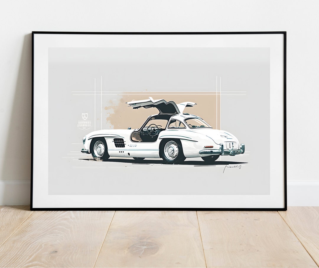 Mercedes Benz 300 SL Gullwing, Digital Car Wall Art, Car Poster ...