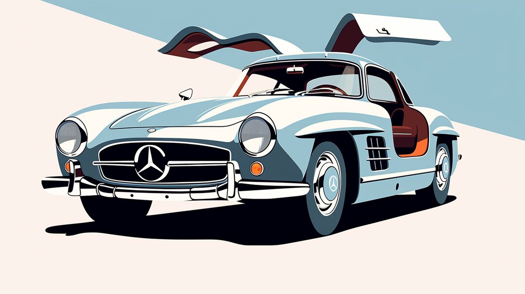 Mercedes Benz 300 SL Gullwing Digital Car Wall Art Car - Etsy