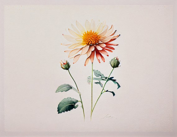 Dainty Daisy Minimalist Watercolor Digital Print Modern Wall Art 