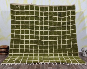 Magnifiques tapis à carreaux pour le salon, tapis en laine verte, tapis Aera personnalisé - tapis à damier fait main, tapis en laine de mouton, tapis berbère vert