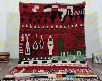 Authentic Berber Rug, Bohemian Style Rug For Living Room, Azilal area rug, beni ourain rug, FABULOUS MOROCCAN Red Rug, Handmade Moroccan Rug