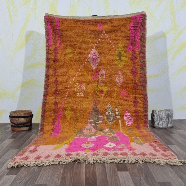 NARANJA Beni ourain alfombra- Alfombra marroquí personalizada- Alfombra hecha a mano- Alfombra marroquí- Alfombra bereber de lana- sala de estar de alfombra boho