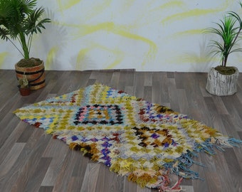 Tapis boujaad multicolore en laine, tapis berbère contemporain, incroyable tapis berbère marocain en laine, tapis artistique Beni ourain, magnifique tapis en laine fait main