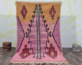 Handmade Wool Carpet, Area Rug, Handwoven Berber Rug, Custom Beniourain Rug, Abstract Rug, Pink and Orange Rug, Moroccan rug Hand knotted.