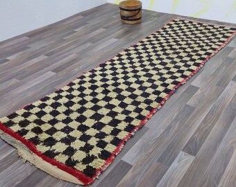 Checkered Runner Rug, Outdoor Furniture, Home Decor Rug,Handmade Wool Runner,2x9 Checkered Rug Runner,Amazing Hallway Rug,Azilal Vintage Rug