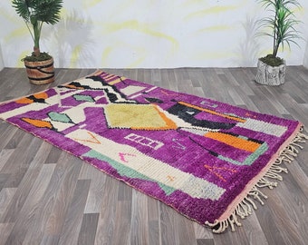 Gorgeous Beni Ourain Multi Color Wool Rug-Amazing Large Custom Rug-Tribal Berber Rug,purple carpet-4x7 Abstract Wool Rug-Moroccan Custom Rug