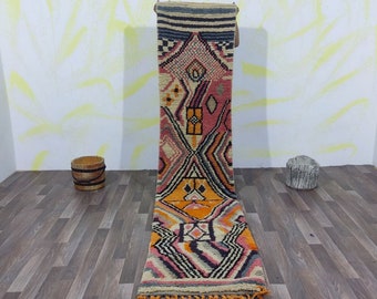 MOROCCAN RUGS RUNNER -Berber Orange Rug -Custom Runner Rugs -Authentic Moroccan rug -Azilal Orange Rug-Hand knotted Beni Ouarain Runner 2x9