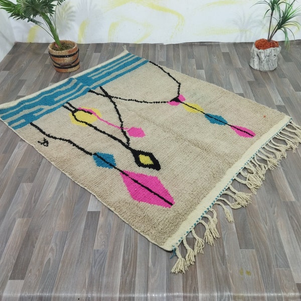 Gorgeous Beni Ourain Rug -Gray Unique Rug -Abstract Gray Wool Rug -Woven Colorful rug-Handmade Moroccan Rug, Berber Aera Rug- Geometric Rug