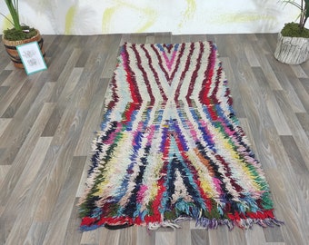 Moroccan Vintage Rug- Bohemian Handmade Runner- Berber Moroccan Carpet- 3x7 ft Beni Ourain Carpet- Colorful Rugs- Berber Rug for Living Room