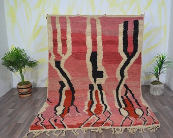 Tapis artistique Beni Ourain personnalisé salon - Tapis rose marocain - Incroyable tapis multicolore - Tapis en laine fait main - Tapis berbère - Tapis en laine véritable