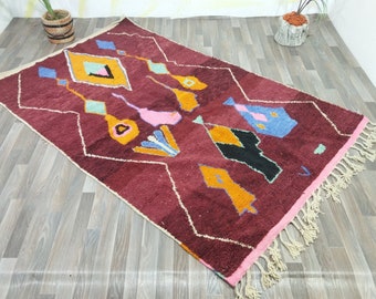 Incroyable tapis berbère, tapis à vendre, tapis marocain rouge fait main, beau tapis en laine, tapis en coton lavable, tapis Mrirt, tapis multicolore personnalisé