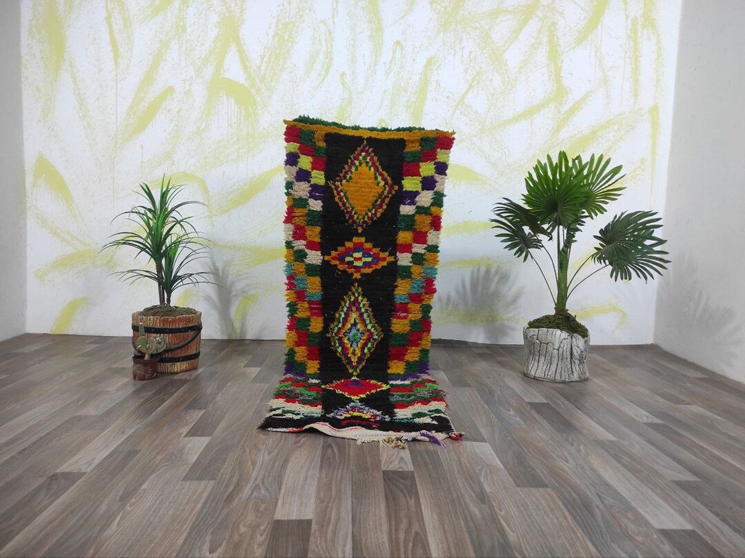 Berber Handmade Wool Rug, Azilal Modern Wool Rug, 62x198 Cm, Colorful ...