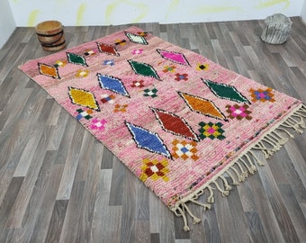 PINK BOHEMIAN RUG, Moroccan Handmade Rug, Colorful Moroccan Rug, Boujaad Rug, Handmade Sheep Wool Carpet, Berber Custom Rug, Area Wool Rug