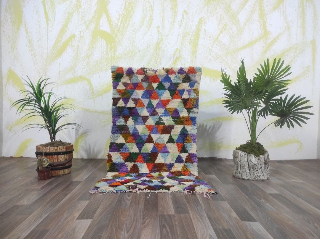 Gorgeous Multi Colored Checkered Rug,wool Rug Boheme Rug Soft Shag ...
