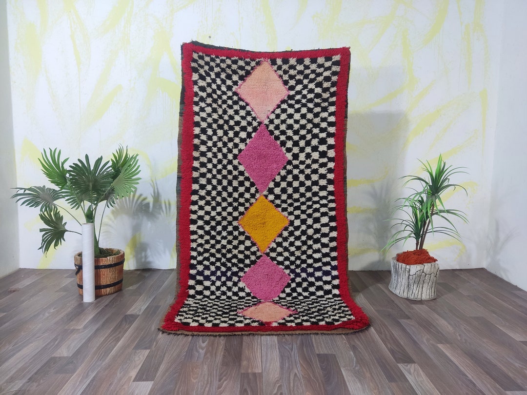 Multi Colored Checkered Vintage Rug,moroccan Berber Hallway Runner Rug ...