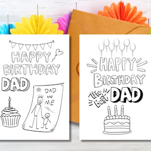 Set von zwei druckbaren Geburtstagskarten für Papa, DIY Geburtstags-Papa-Malkarte, sofortiger Download alles Gute zum Geburtstag Papa Malkarte
