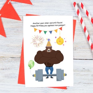 Tarjeta de cumpleaños divertida imprimible, tarjeta de cumpleaños para los amantes del fitness, tarjeta imprimible, tarjeta de feliz cumpleaños, tarjeta de cumpleaños divertida para el compañero de gimnasio