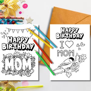 Set von zwei druckbaren Geburtstagskarten für Mama, DIY Geburtstag Mama Färbung Karte, Sofortiger Download alles Gute zum Geburtstag Mama Färbung Karte