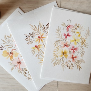 Ensemble de cartes de voeux florales aquarelles faites main - Papeterie d'art botanique vierge pour toutes les occasions