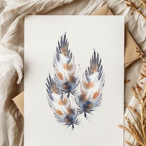 Serene blauwe wenskaart aquarel veer - handgeschilderde natuurkunst, minimalistisch boho-briefpapier