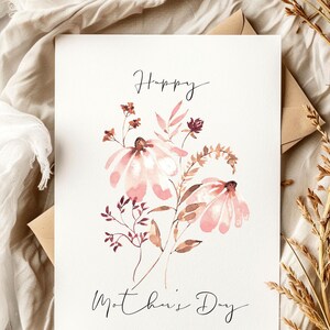 Carte de fête des mères florale aquarelle élégante - Cadeau de voeux botanique pour maman