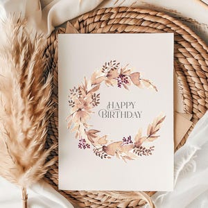 Carte d'anniversaire florale d'automne aquarelle élégante - Design rustique fait main, voeux d'automne inspirés de la nature