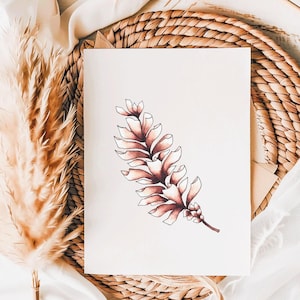 Tarjeta de felicitación rústica de acuarela con rama de pino: arte botánico natural para otoño, festividades y notas cotidianas.