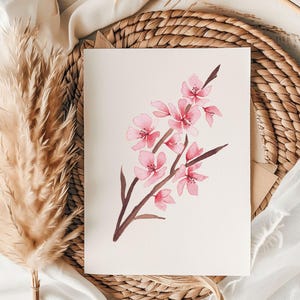 Carte de voeux aquarelle faite main avec fleurs de cerisier - Papeterie florale Sakura vierge pour toutes les occasions