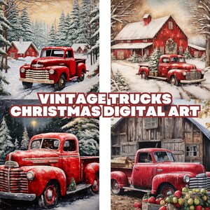 CHRISTMAS VINTAGE TRUCKS Christmas Digital Art, Digital Wall Art, Digital downloads, Digital Art prints, christmas art, digital art