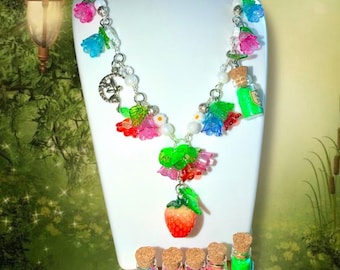 Pixie Fairy Dust Strawberry Bead Necklace, Renaissance Faire Jewelry, Gift Idea, Birthday Girl Fairycore Necklace, Gift for Her