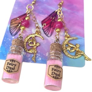 Fairy Moon Wing Charm Earrings, Glitter Pixie Dust Charm Earrings, Fairycore Earrings, Gift Idea, Renaissance Faire Style