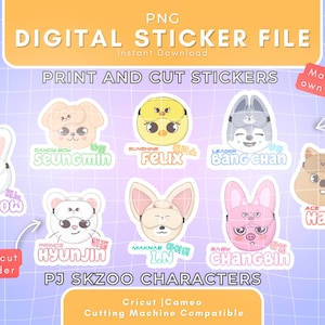 Stray Kids Skzoo PNG Files, Pyjama party versions, Cricut Cameo cutting machine, make your own kpop stickers