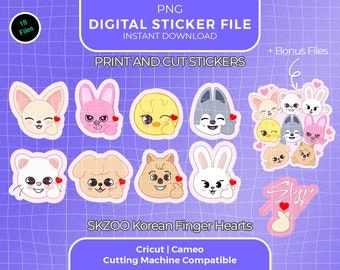 Stray Kids Skzoo Valentines Day PNG Files, Korean Finger Heart versions, Cricut Cameo cutting machine, make your own kpop stickers