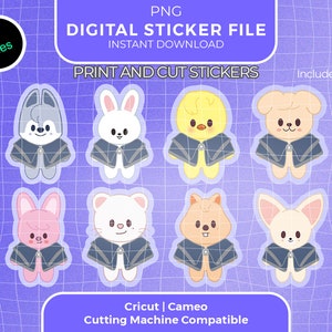 Stray Kids Skz Skzoo PNG Files, mini Chibi Magic School Sticker File, Cricut Cameo cutting machine, make your own kpop stickers, easy to use