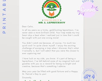 Editable Leprechaun Letter, Printable Leprechaun Letters to Kids, Leprechaun Notes, Leprechaun Trap, St. Patrick's Day, Edit in Canva