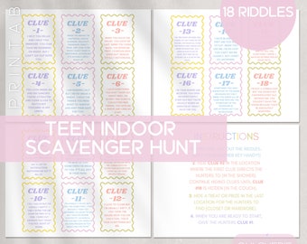 Teen Printable Scavenger Hunt, At Home Adult Scavenger Hunt, Scavenger Hunt Clues, Party Game, Indoor Treasure Hunt Game