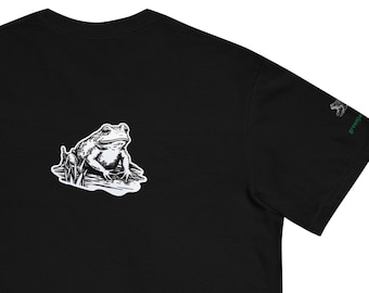 T-shirt met zwarte kikker | Kledinggeverfd zwaargewicht katoenen T-shirt
