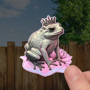 Pink Princess Frog Frog Vinyl Sticker Decal Bubble-free stickers  | Water Bottles, Laptops, and Notebooks - Perfect for Frog Lovers!