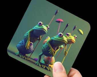 Frogs Playing Golf Coaster - 1 coaster | Elegant and Functional Table Decor