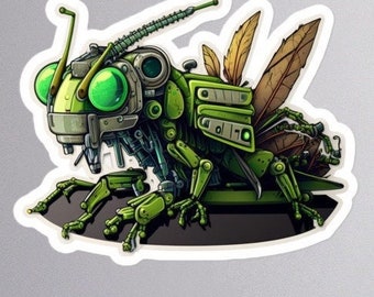 Sci-Fi Grasshopper Sticker - Quirky Vinyl Decal for Laptop, Water Bottles, and More!