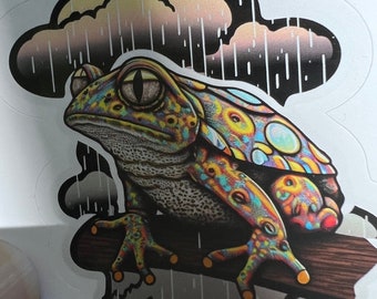 Colorful Frog Sticker, Waterproof Vinyl Decal, Weather-Resistant Animal Art
