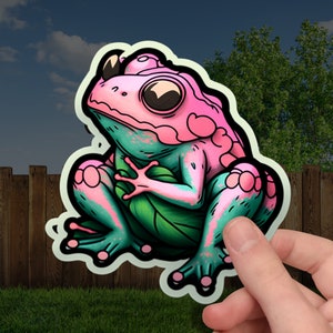 Pink Love Frog Bubble-free stickers   | Water Bottles, Laptops, and Notebooks - Perfect for Frog Lovers!