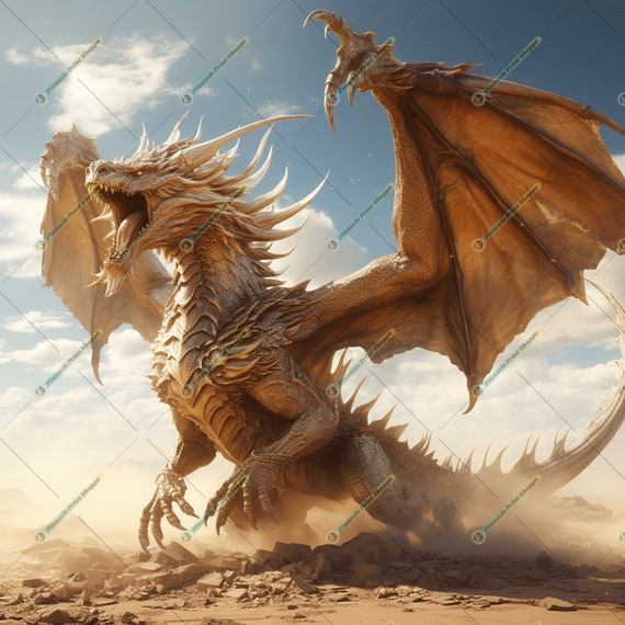 Topaz Torrent: Golden Sand Dragon Art Digital Download Fantasy.
