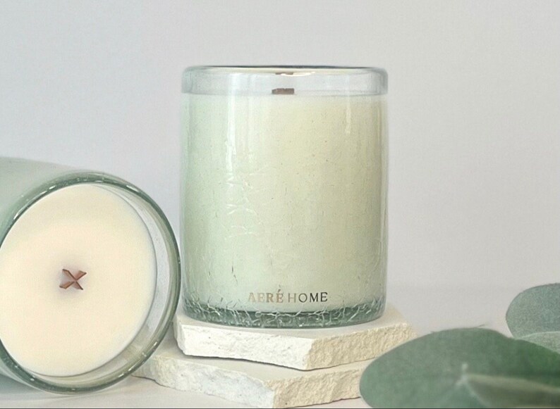 Nontoxic & All Natural Scents, 10oz Spanish Crackle Glass Decor Candle, Hand Blown Glass