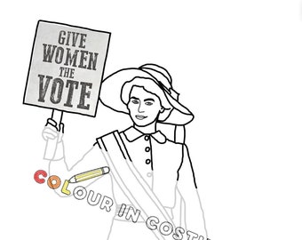 Suffragette - printable colouring in page + fact sheet.