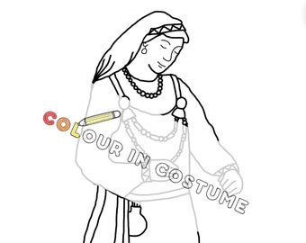 Viking woman - printable colouring in page + fact sheet.