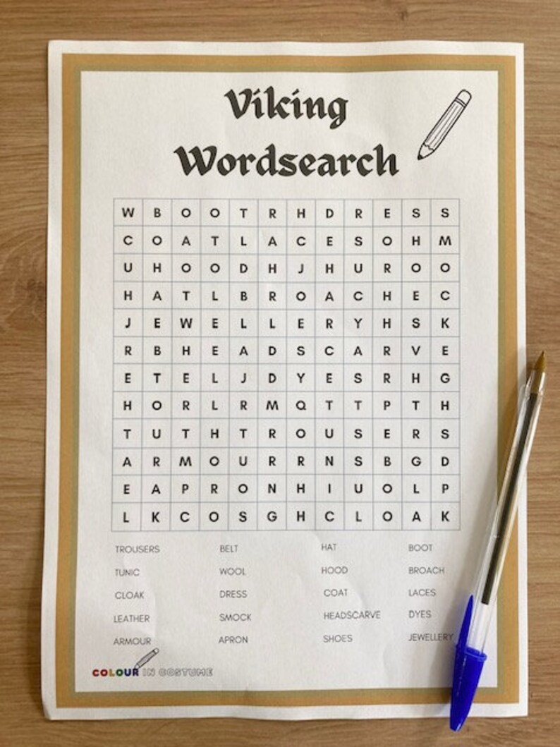 Printable Viking Word Search for Kids Costume Etsy