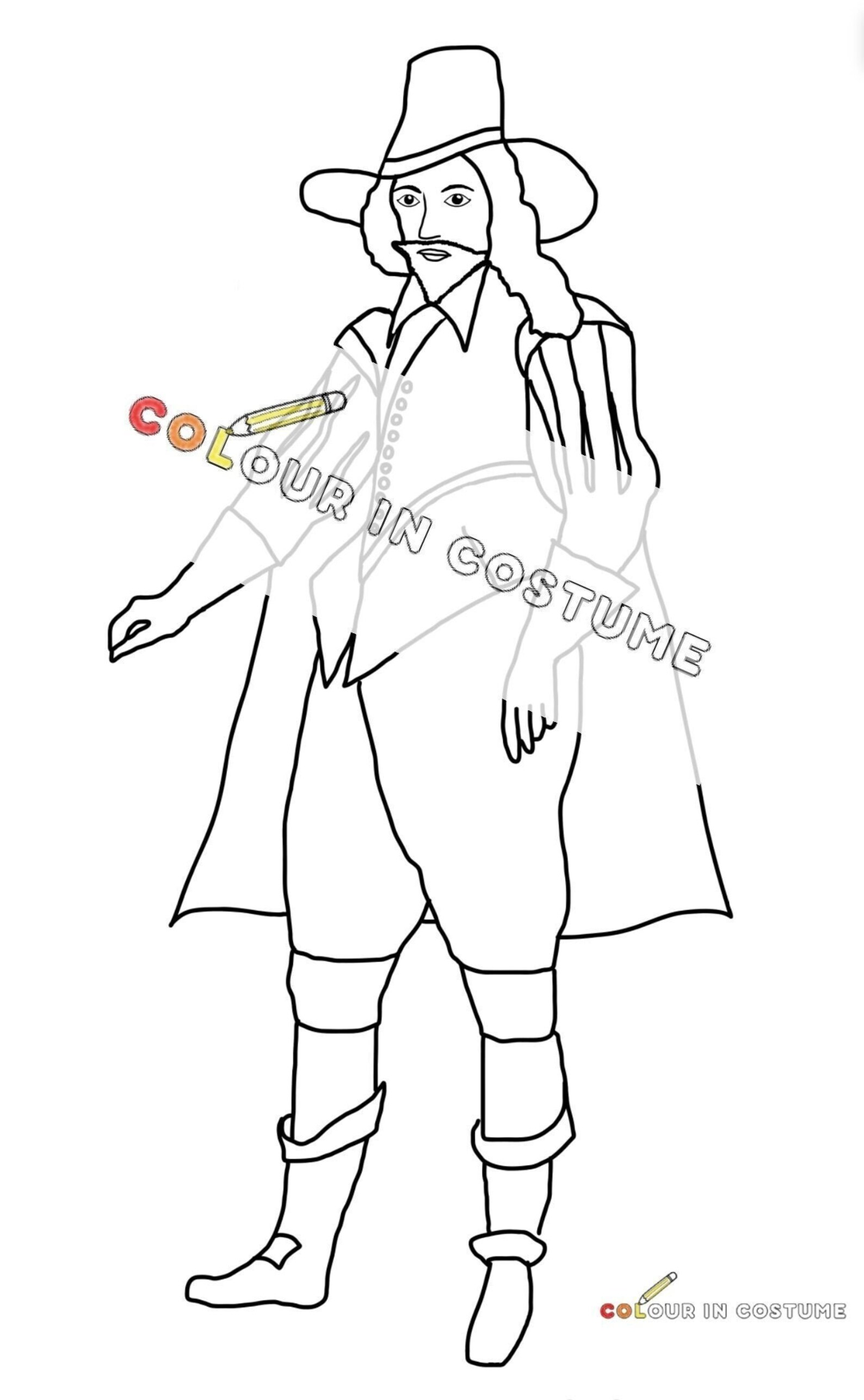 Guy Fawkes - Printable Colouring in Page + Fact Sheet. - Etsy
