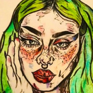 Impression d'art portrait de femme avant-gardiste - cheveux verts et piercings - art mural alternatif - décoration féminine audacieuse - cadeau unique pour elles